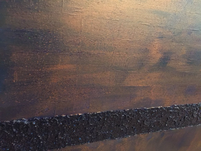 Macro detail of Blue Copper Wash by Alli Cullimore — close-up of the copper wash surface with raised dark blue textured border and subtle layered depth, Gallery 68