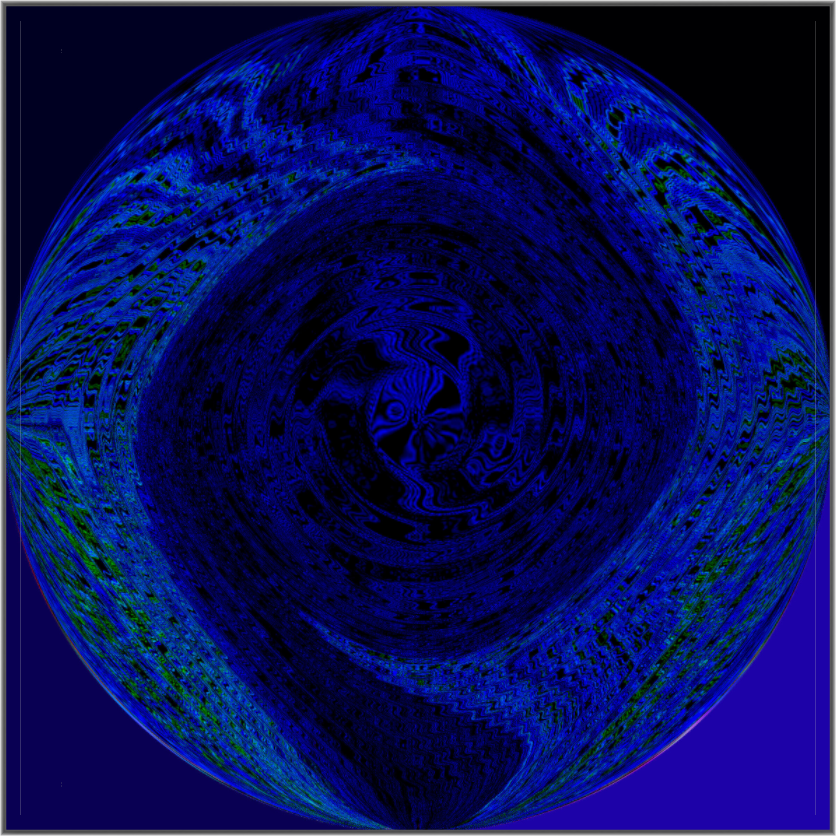Circle of Blues — abstract limited edition print featuring a swirling orb of deep cobalt, indigo and midnight blue with intricate labyrinthine textures on a dark violet background, by Gallery 68