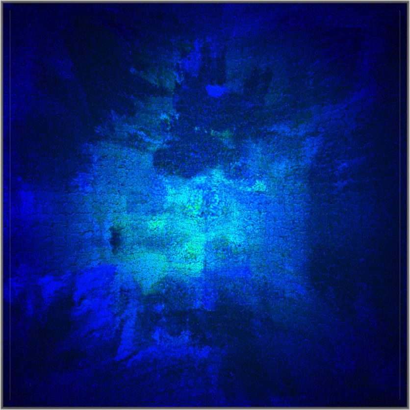 abstract limited edition print featuring a luminous cyan and emerald centre radiating outward through layers of deep cobalt and midnight blue, by Gallery 68