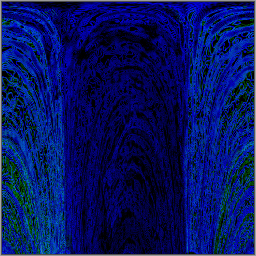 abstract limited edition print featuring towering arched forms in deep cobalt and midnight blue with swirling indigo and green, evoking grand cathedral vaults, by Gallery 68