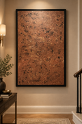 Chaos original abstract painting by Alli Cullimore displayed in a grand hallway — 100×161cm acrylic on canvas on board with swirling textured browns and black, in a quality black wooden frame